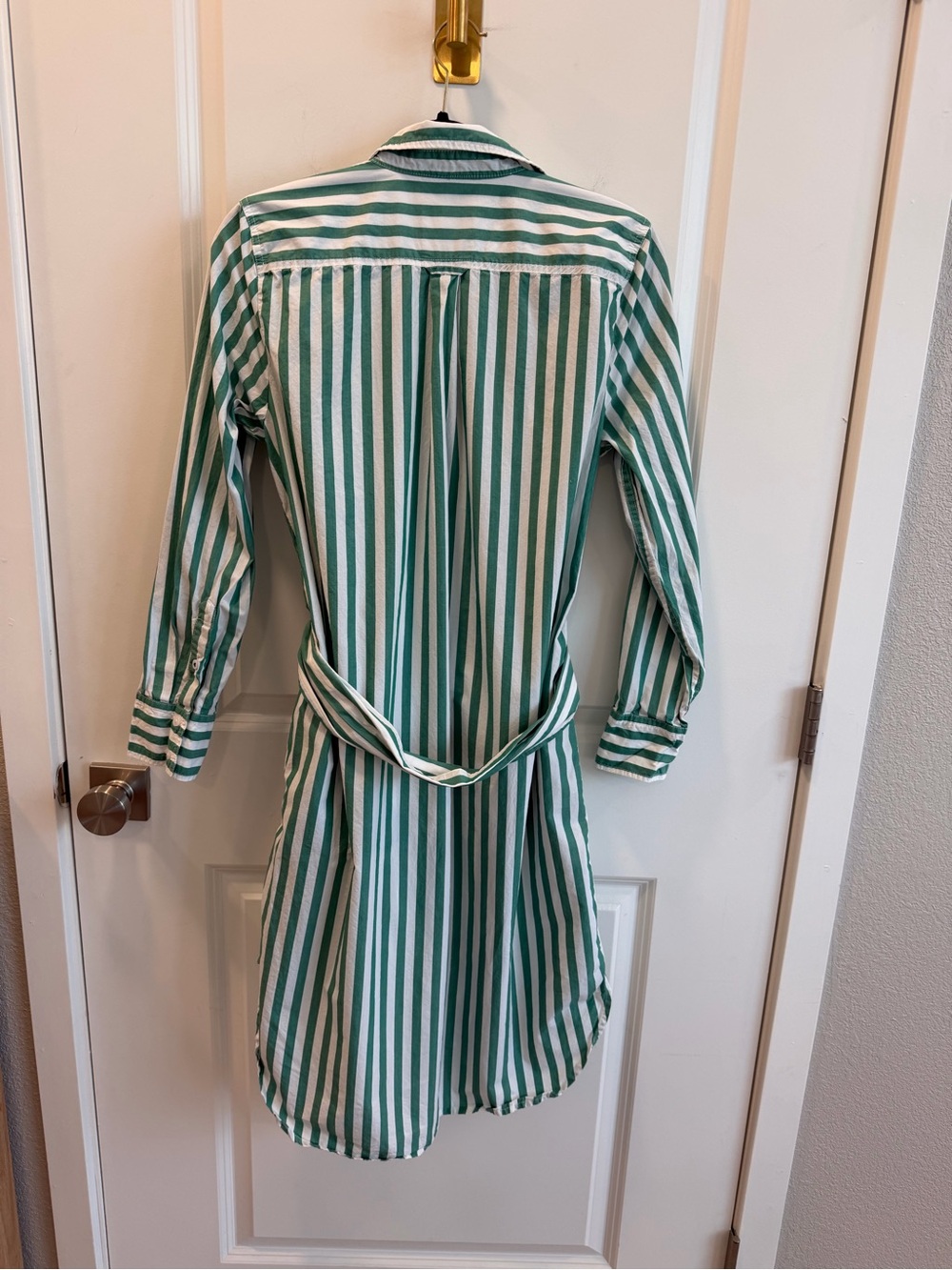 J.Crew Classic Crisp Cotton Poplin Shirt Dress Green White Stripe Size 8 - Picture 3 of 8